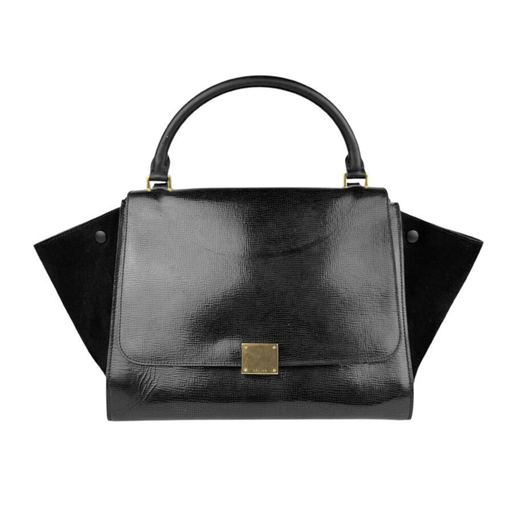 Celine 2way Shoulder Bag trapeze canvas suede black
